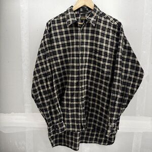 Coach 2-Ply Fine Cotton Twill Oxford Tan Black Plaid Button Shirt Mens Large USA